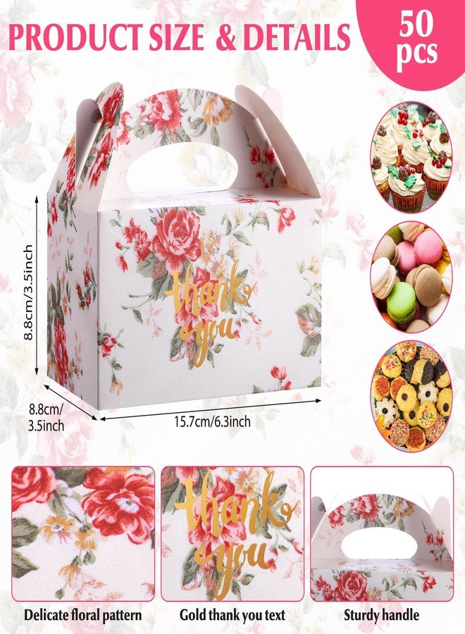 Moinchore 50 Pcs Thank You Treat Boxes Floral Design Gift Gable Boxes for Favors Floral Thank You Candy Gift Wrapping for Wedding Baby Shower Tea Party Birthday,6.3 x 3.5 x 3.5inch (Vintage Pink) - Image 2